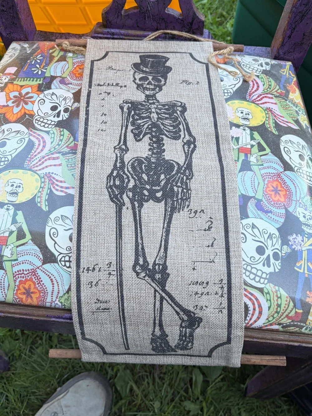 Rustic Black Skeleton Wall Banner - Burlap Halloween Wall Decor
